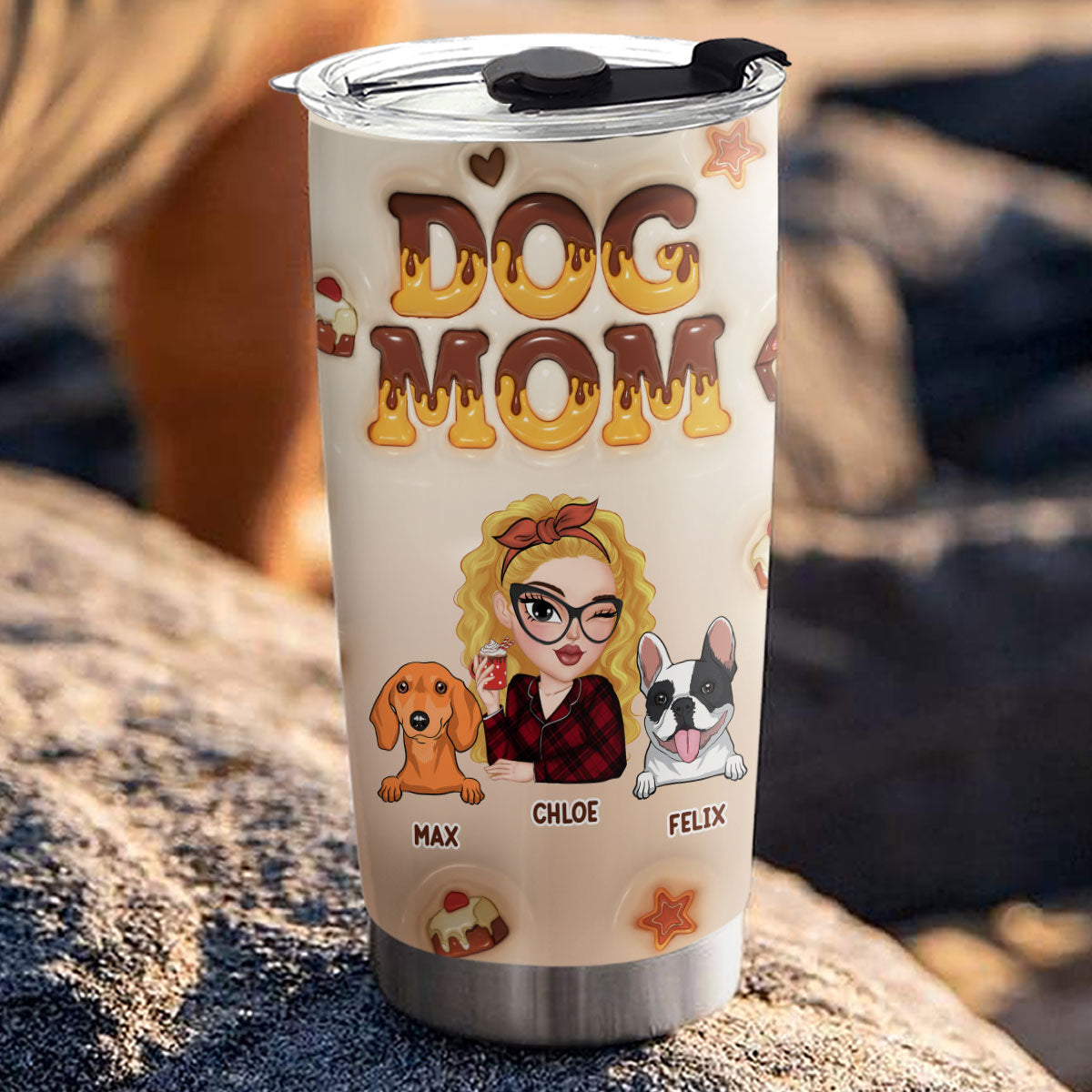 Customizable 3D Inflated Effect Dog Mom Chocolate Tumbler - Personalized & Unique