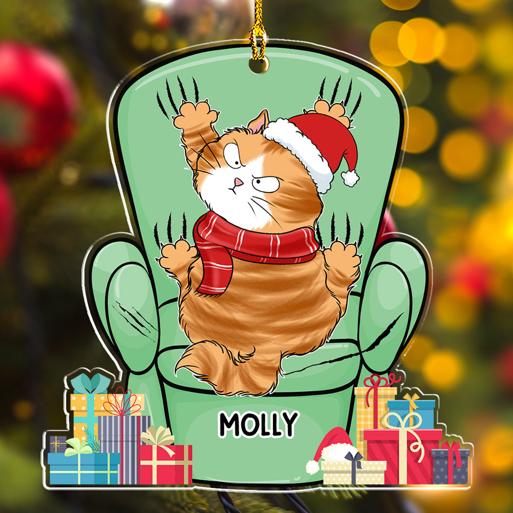 Customizable Cat Scratching - Inspired Personalized Acrylic Christmas Ornament