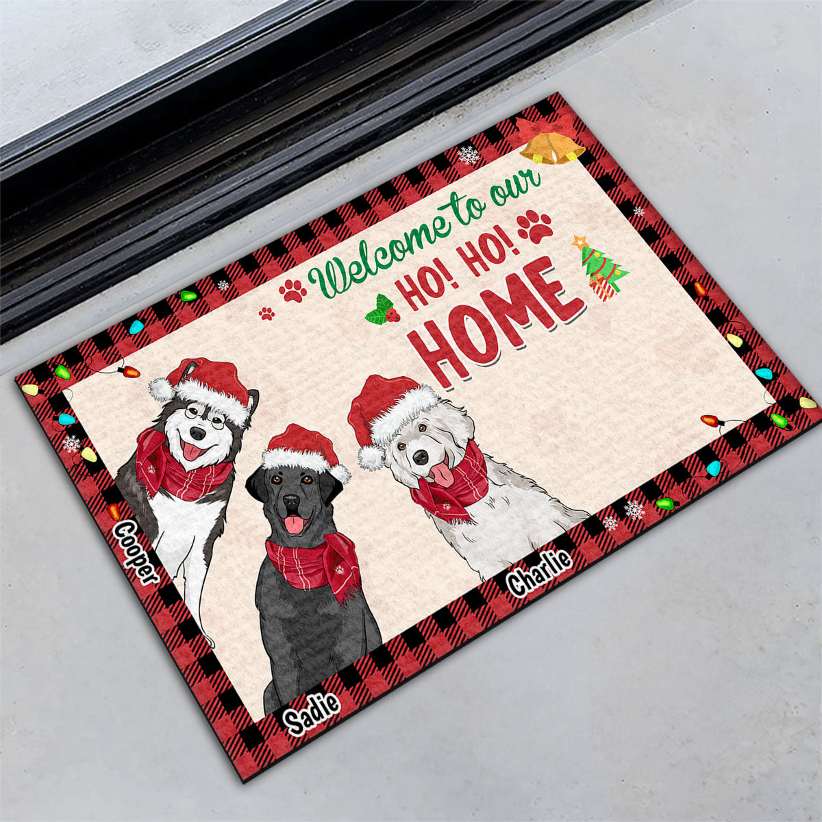 Welcome To My Ho Ho Home Version 2 - Personalized Custom Pet Doormat with Cat or Dog Picture