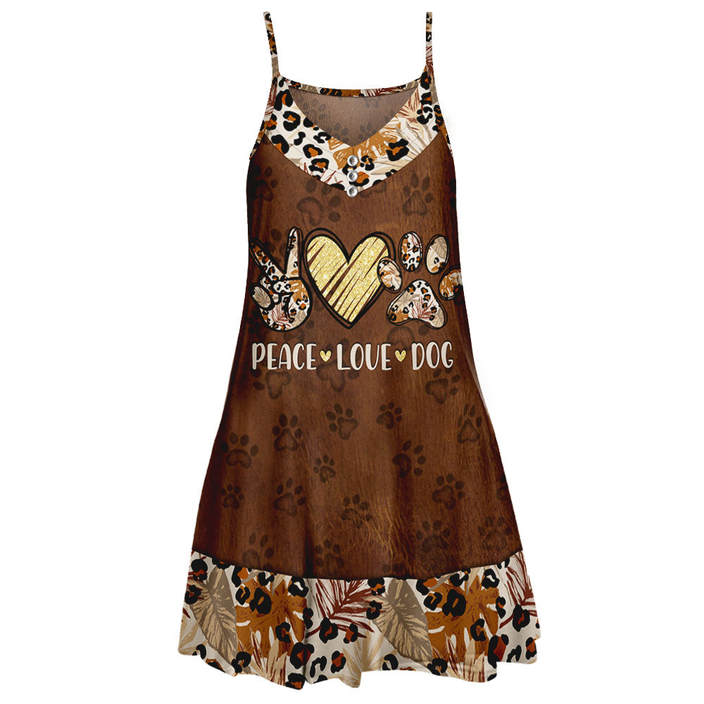 Peace Love Dog Adjustable Strap Knee - Length Polyester Sleeveless V - Neck Dress for Pet Lovers