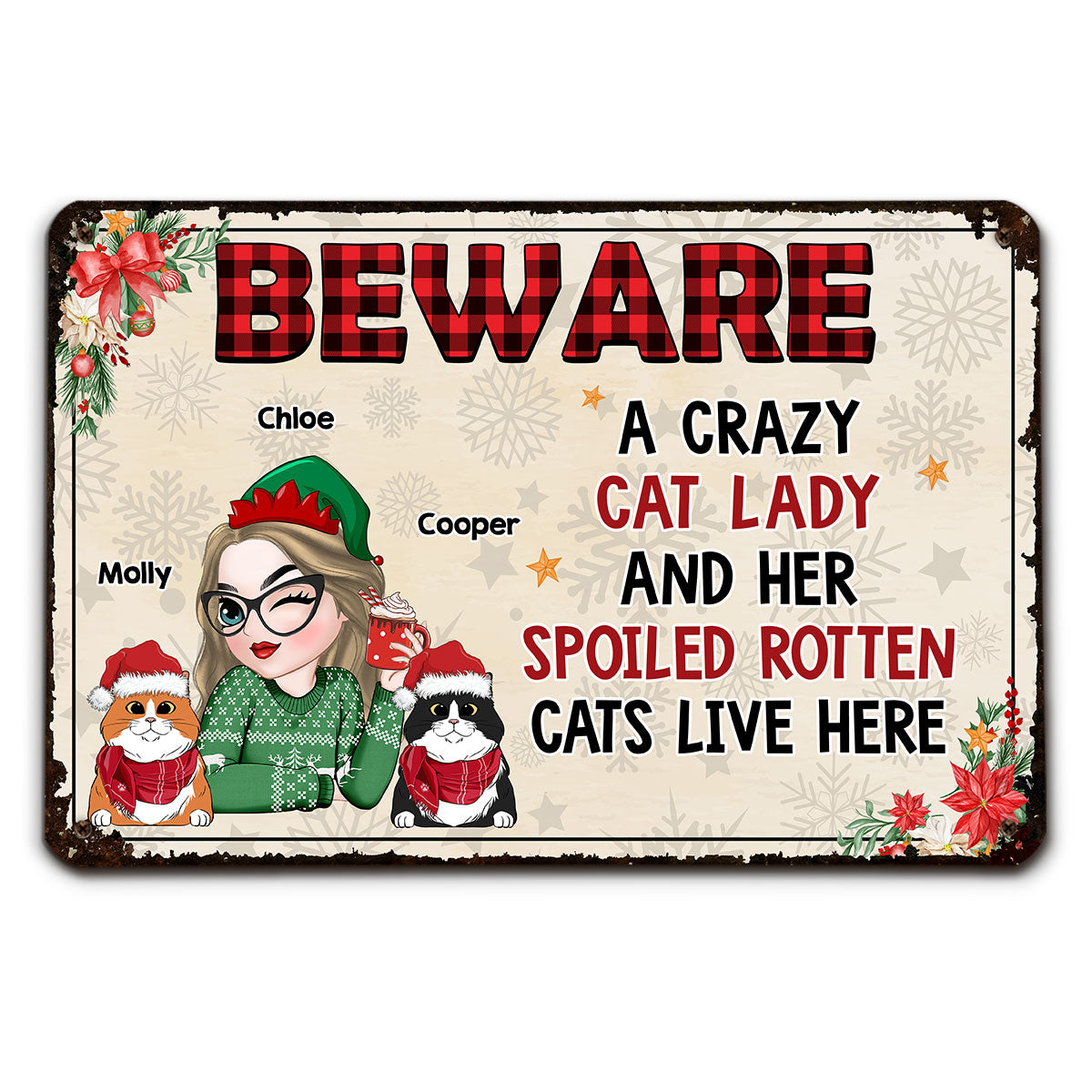Beware A Crazy Cat Lady - Stunning Personalized Custom Metal Sign for Home and Office Decor