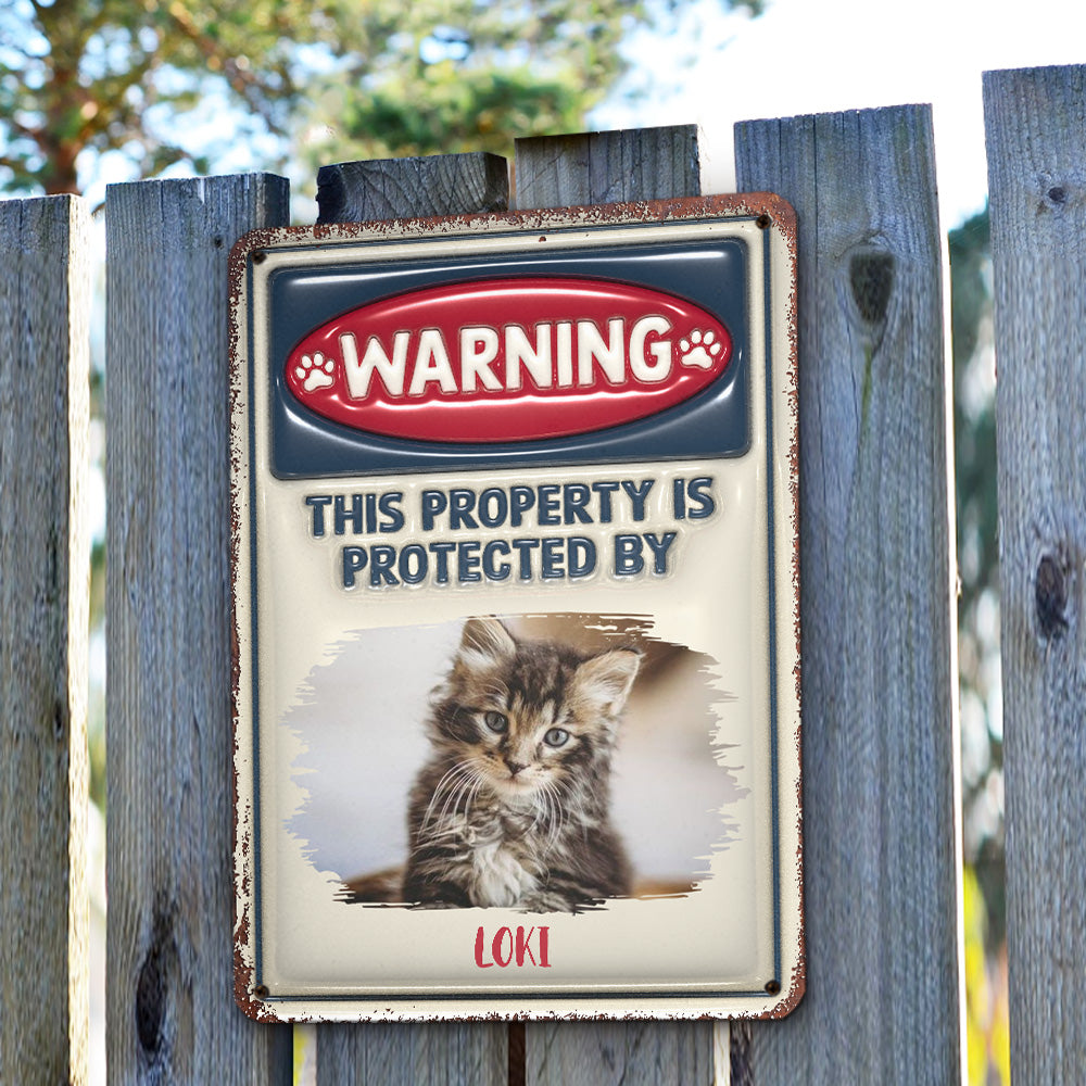Personalized Custom 3D Inflated Effect Metal Sign - Property Protected By Cats Photo