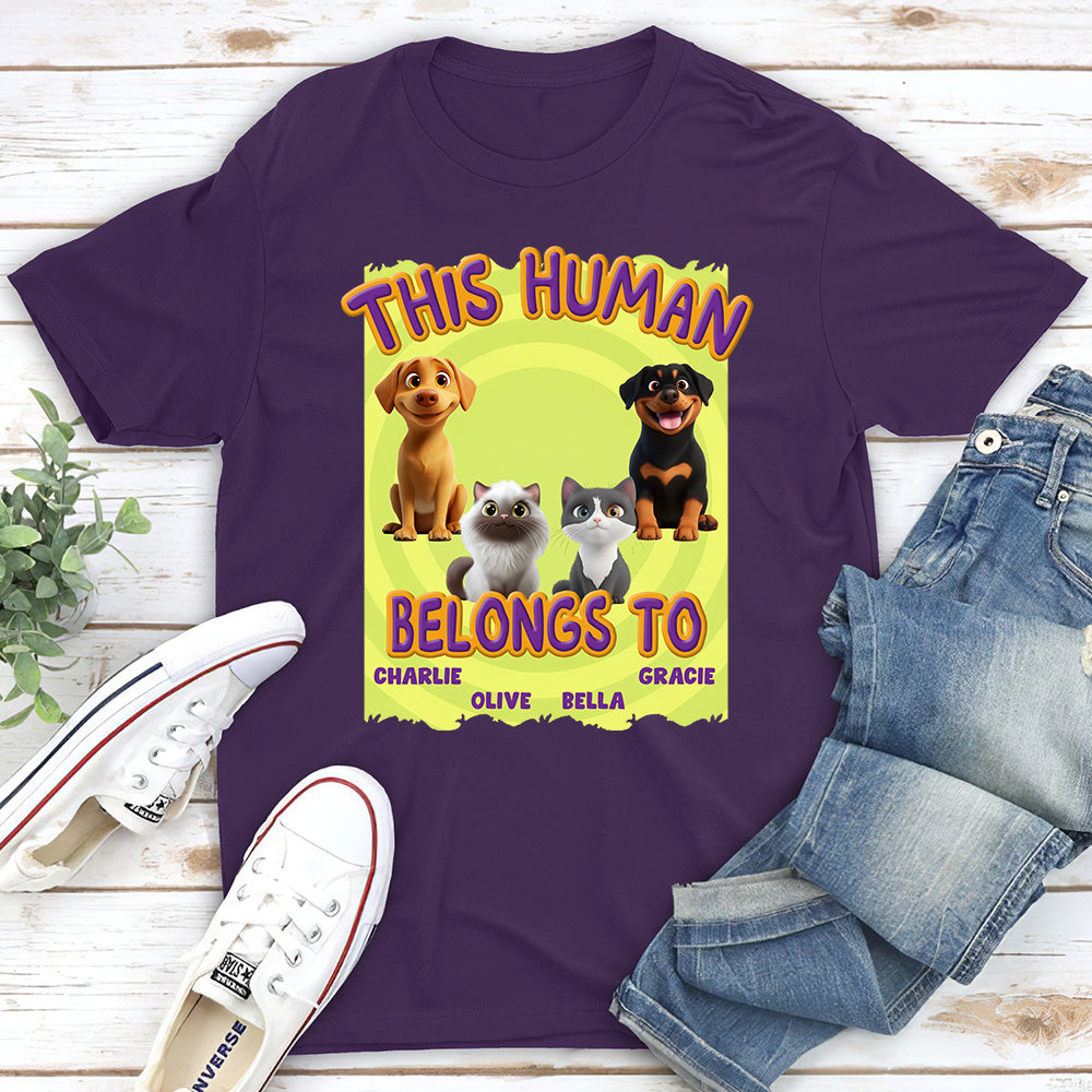 This Human Belongs To Our Pet Cartoon - Personalized Custom Unisex 5.3 oz T-shirt for Pet Lovers
