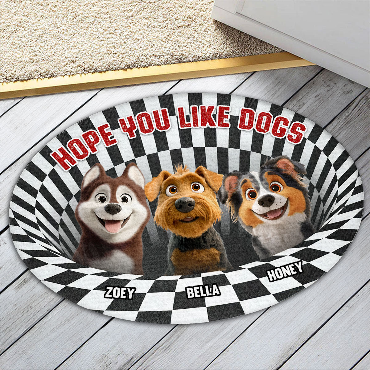 Hope You Like Dogs Cartoon - Personalized Custom Doormat with Three Size Options