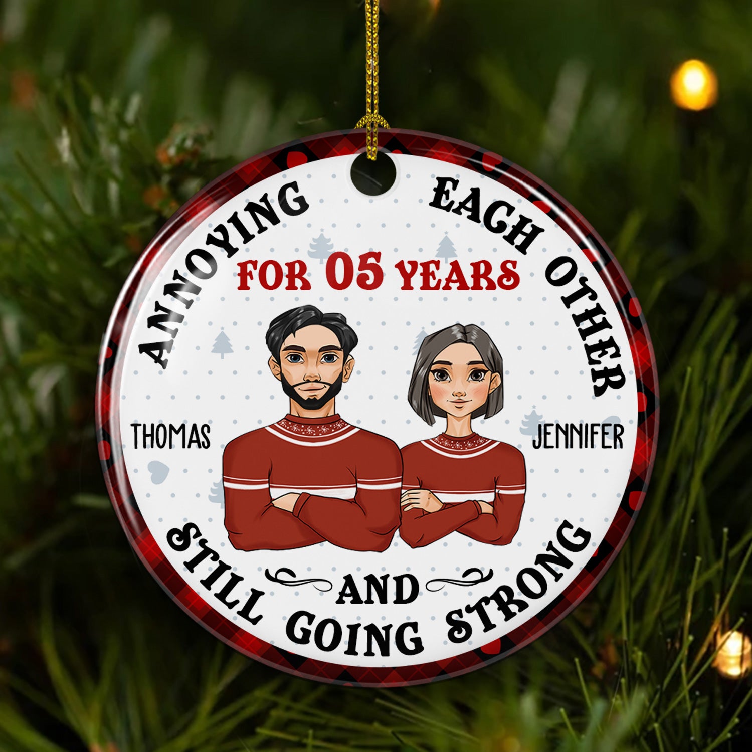 For Years - Premium Personalized Custom Circle White Ceramic Christmas Ornament with Vibrant Dye-Sublimation Printing