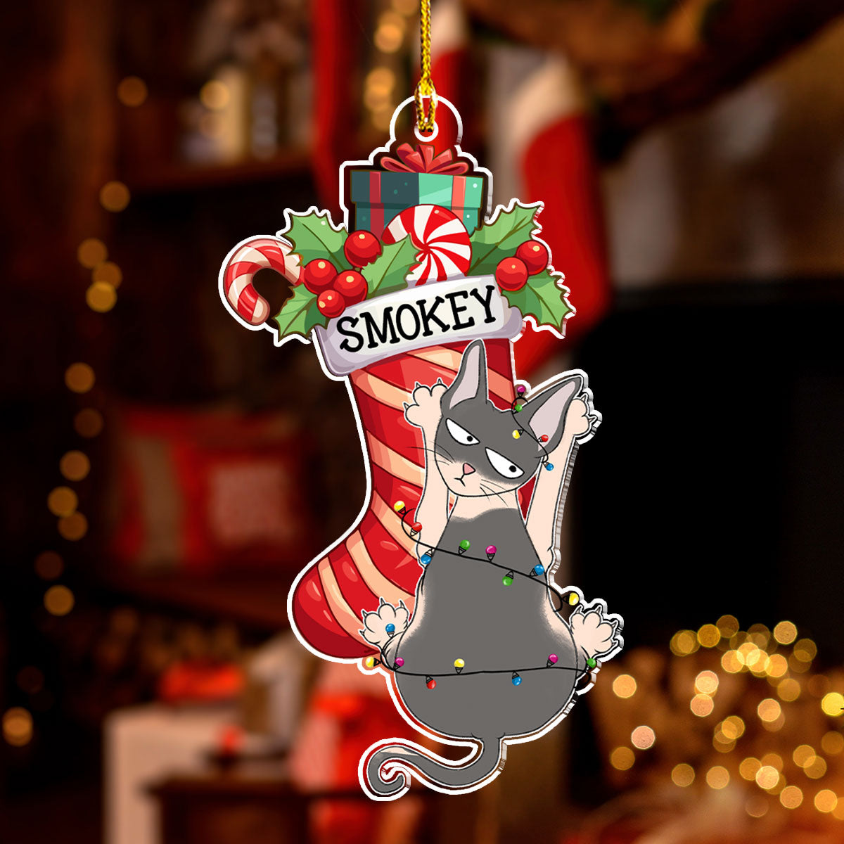 Personalized Custom Acrylic Cat Scratching Christmas Ornament - 4' Diameter, 0.2' Thickness