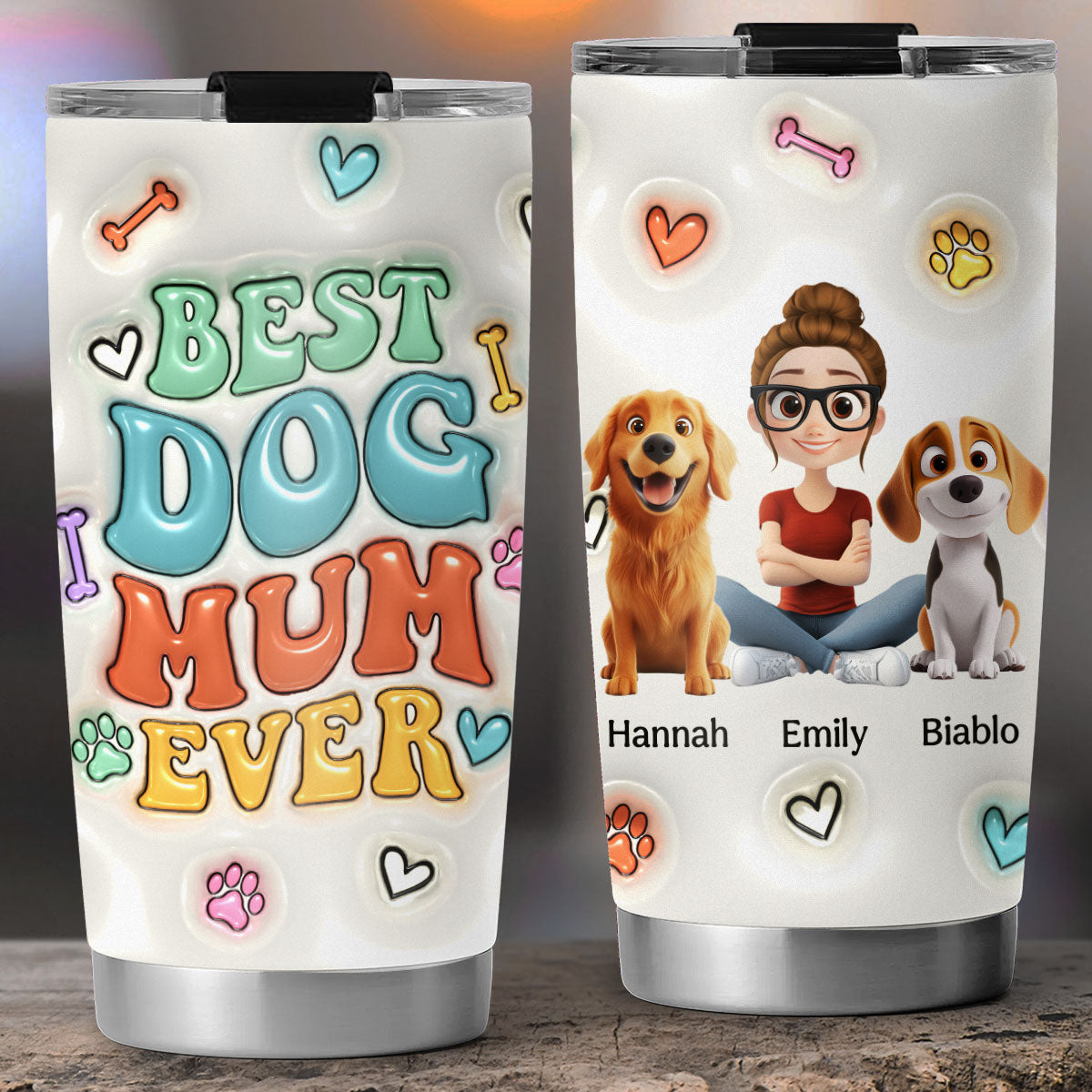 Best Dog Mama Ever - Personalized Custom 3D Inflated Effect 20oz Stainless Steel Tumbler for Ultimate Drink Insulation