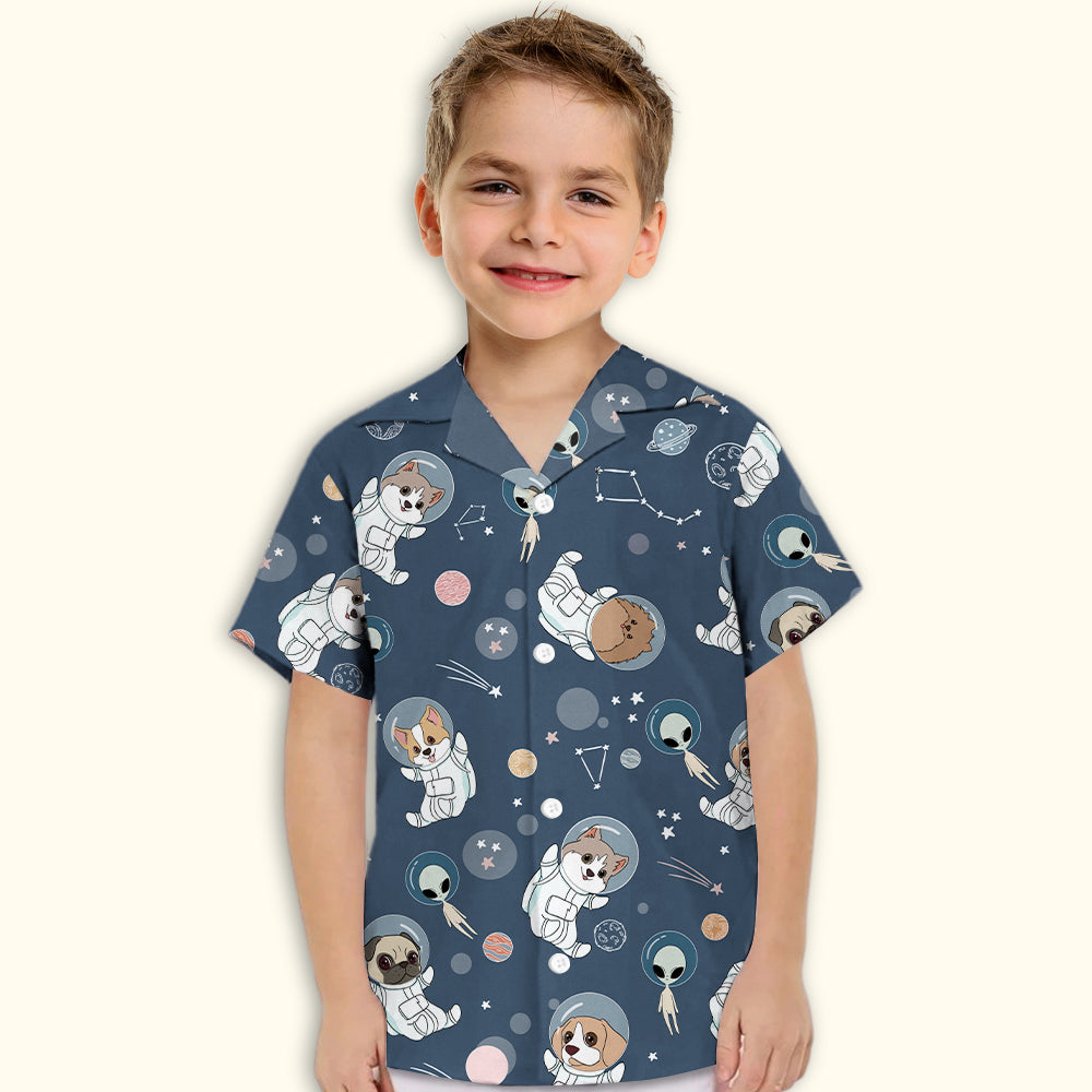 Space Dog 1 - Adorable Kids Button - up Shirt with High - Quality Pet Prints