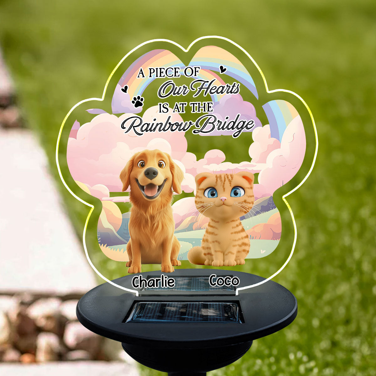 Personalized Custom Solar Light - A Piece Of My Heart Is At The Rainbow Bridge, Ideal Bereavement Gift