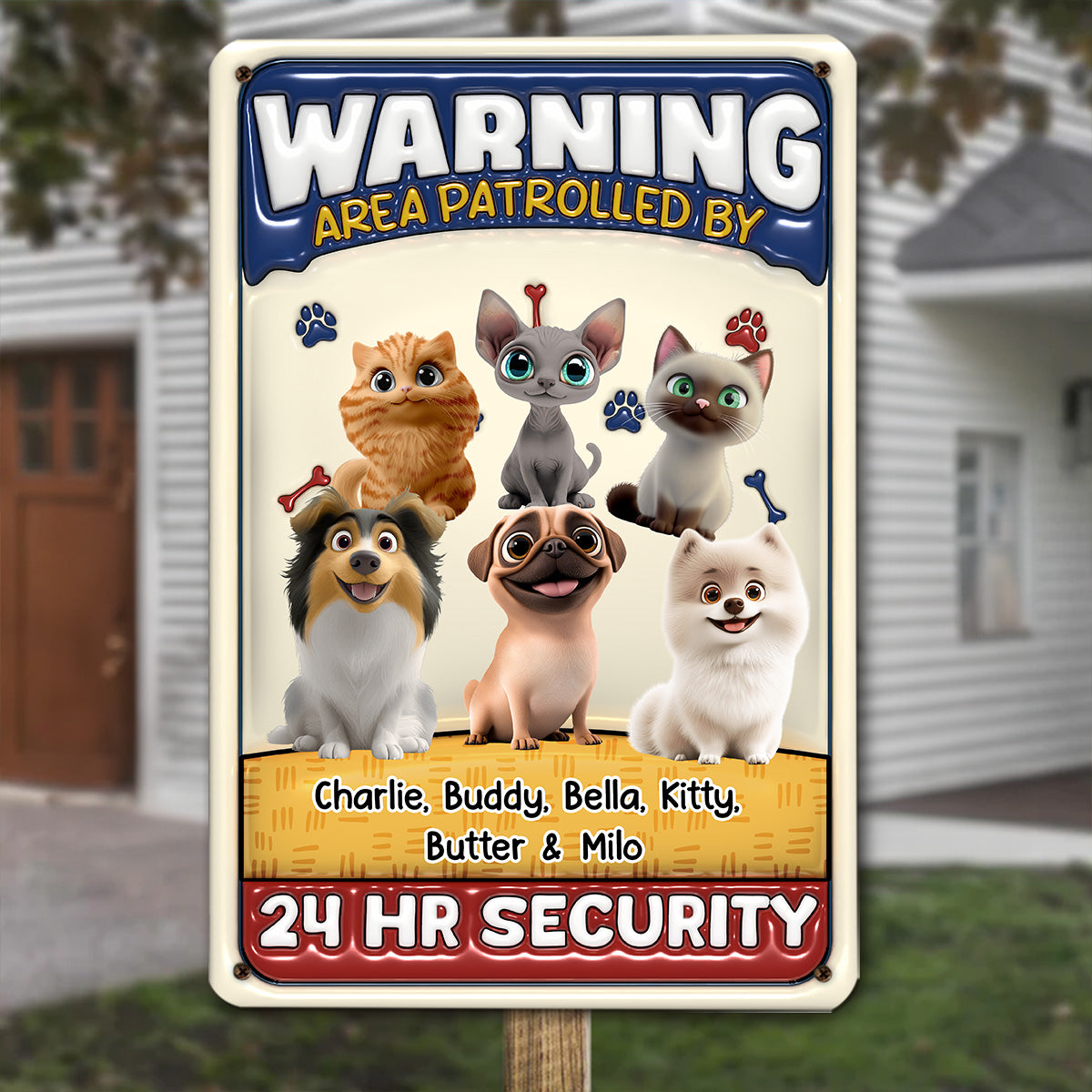 Personalized Custom 3D Inflated Effect Metal Sign for the Area Patrolled By Pets