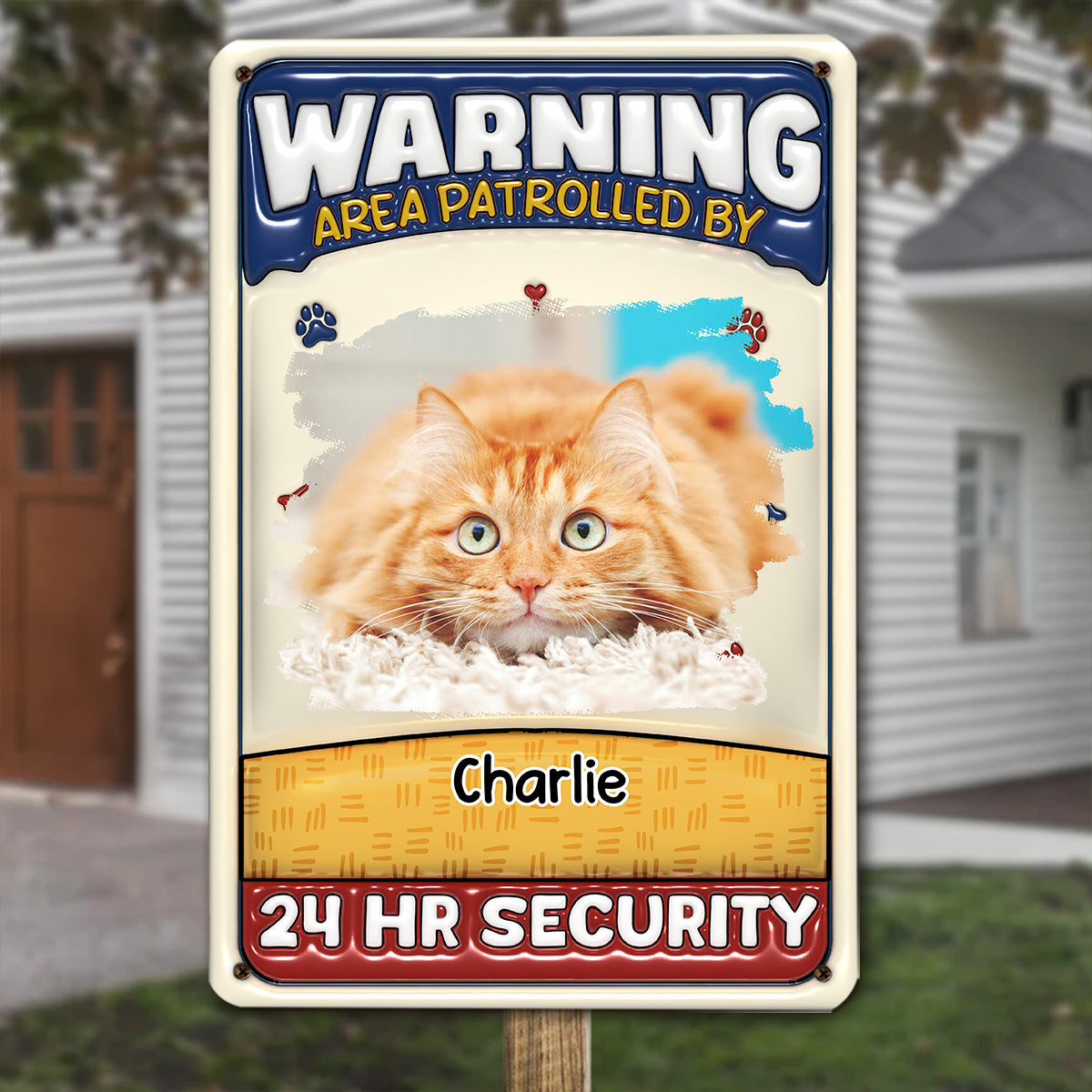 Personalized Custom 3D Inflated Effect Metal Sign - Area Patrolled By Cats Photo, Ideal for Home and Office Decor