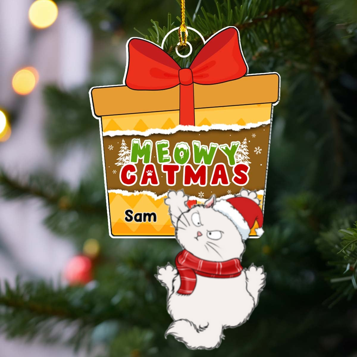Customizable Christmas Scratching Cat Personalized Acrylic Ornament