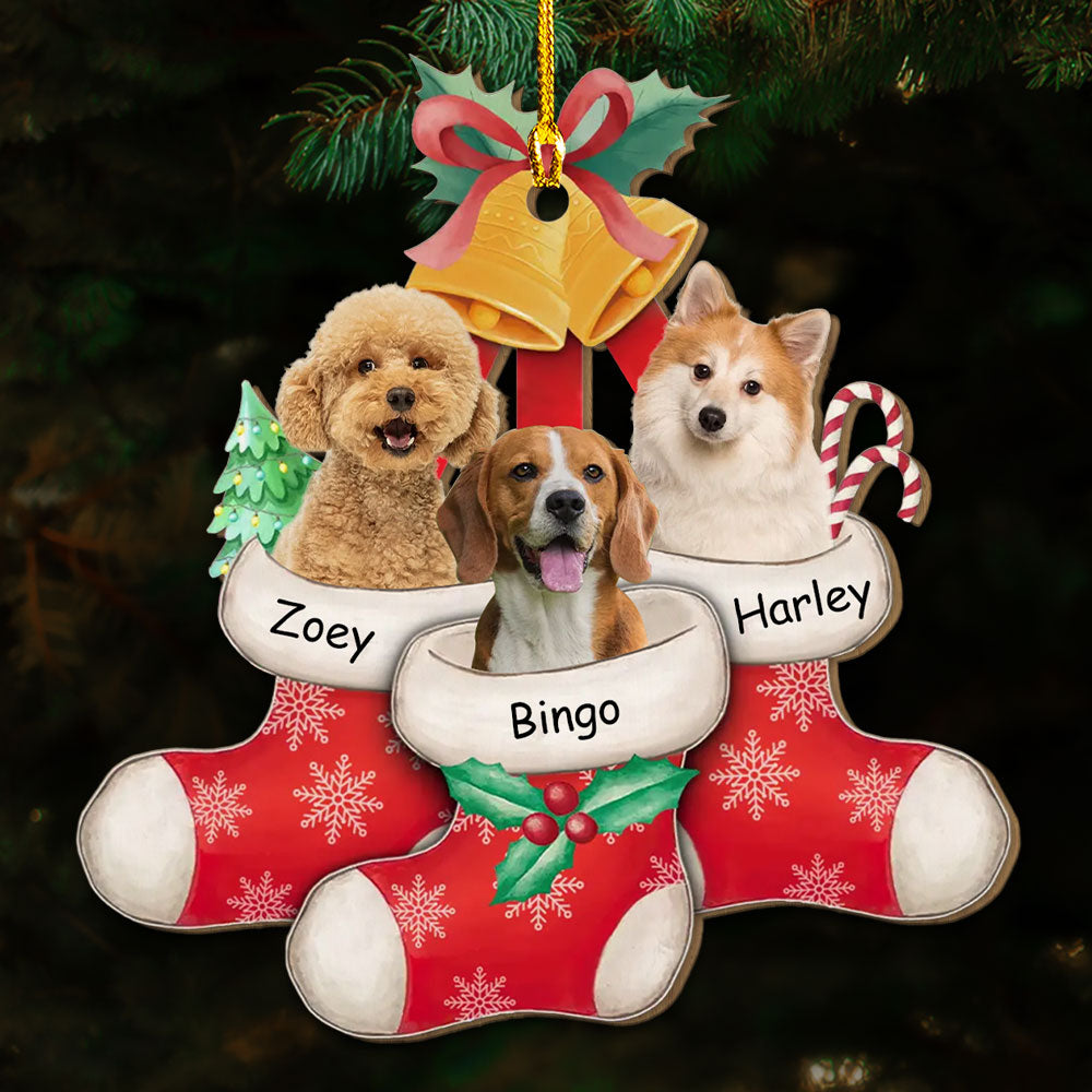 Custom Personalized 1 - layered Wood Ornament with Stocking Photo - Ideal for Pet Lovers