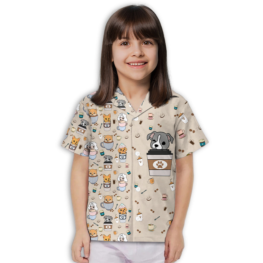 Dog And Cafe 4 - Adorable Kids Button-up Shirt with High-quality Pet Prints