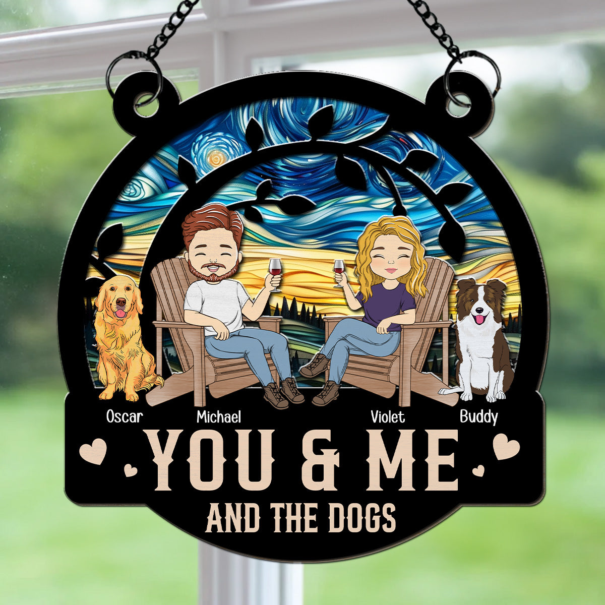 Personalized Custom 'You And Me And Our Fur Babies' Suncatcher - 6 & 8 Inches