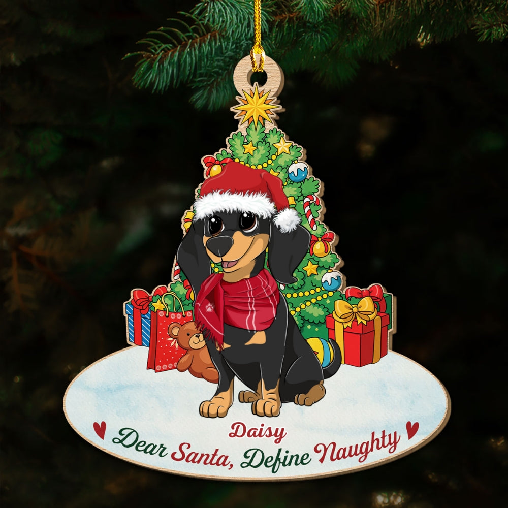Customizable Personalized Naughty Dog Wood Christmas Ornament