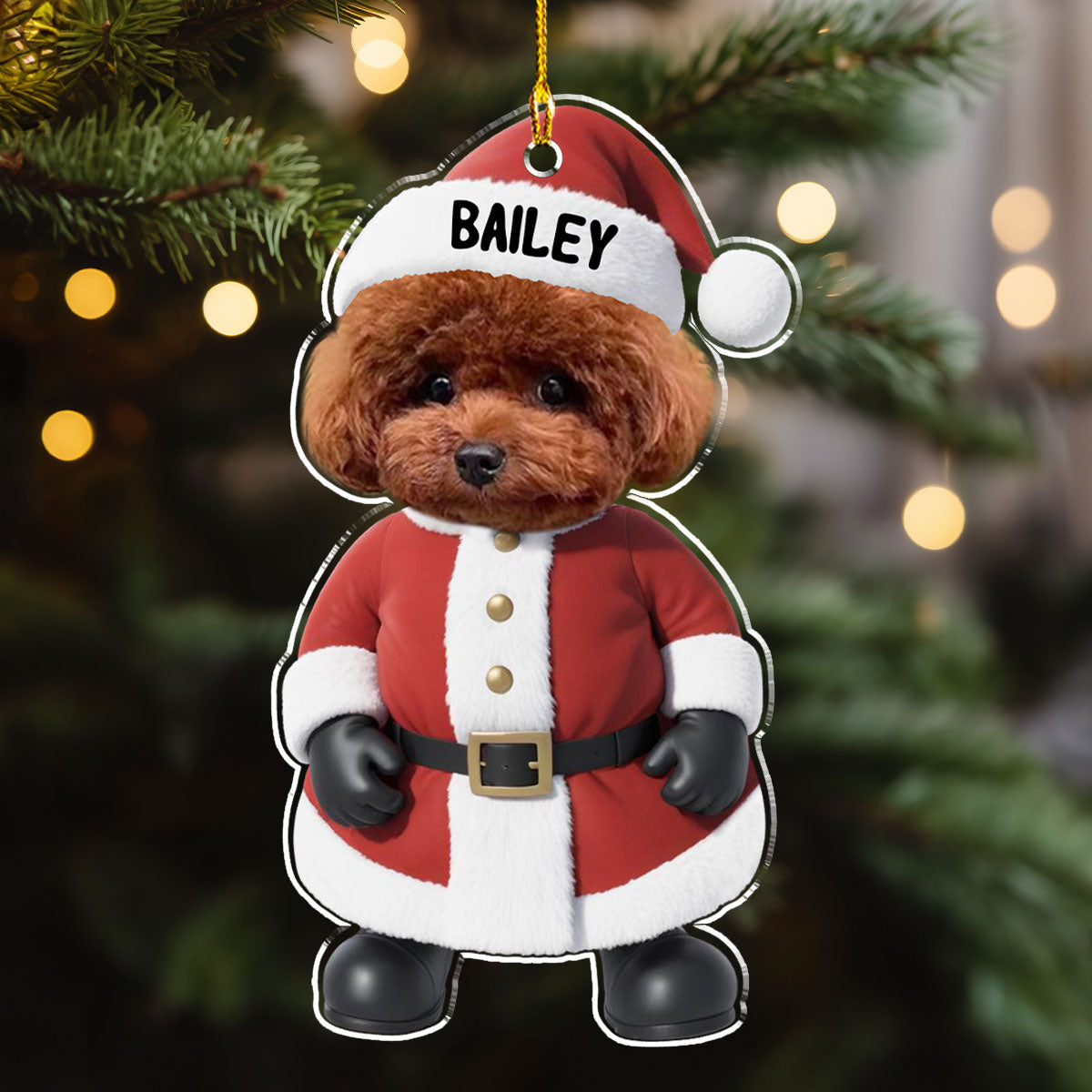 Adorable Personalized Custom Acrylic Santa Dog Christmas Ornament