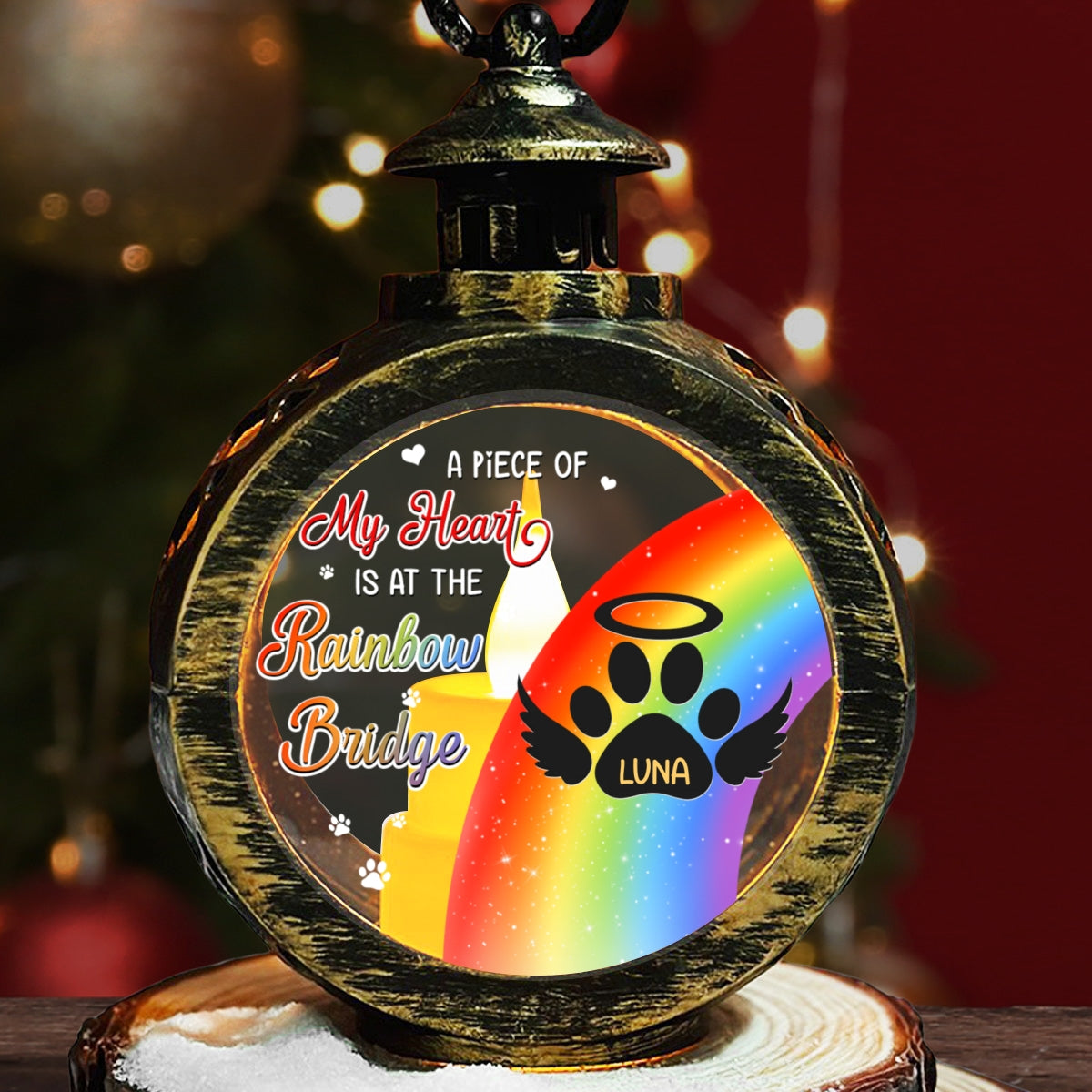 A Piece Of My Heart Is At The Rainbow Bridge - Customizable Personalized Christmas Lantern for Heartfelt Holiday Gifting