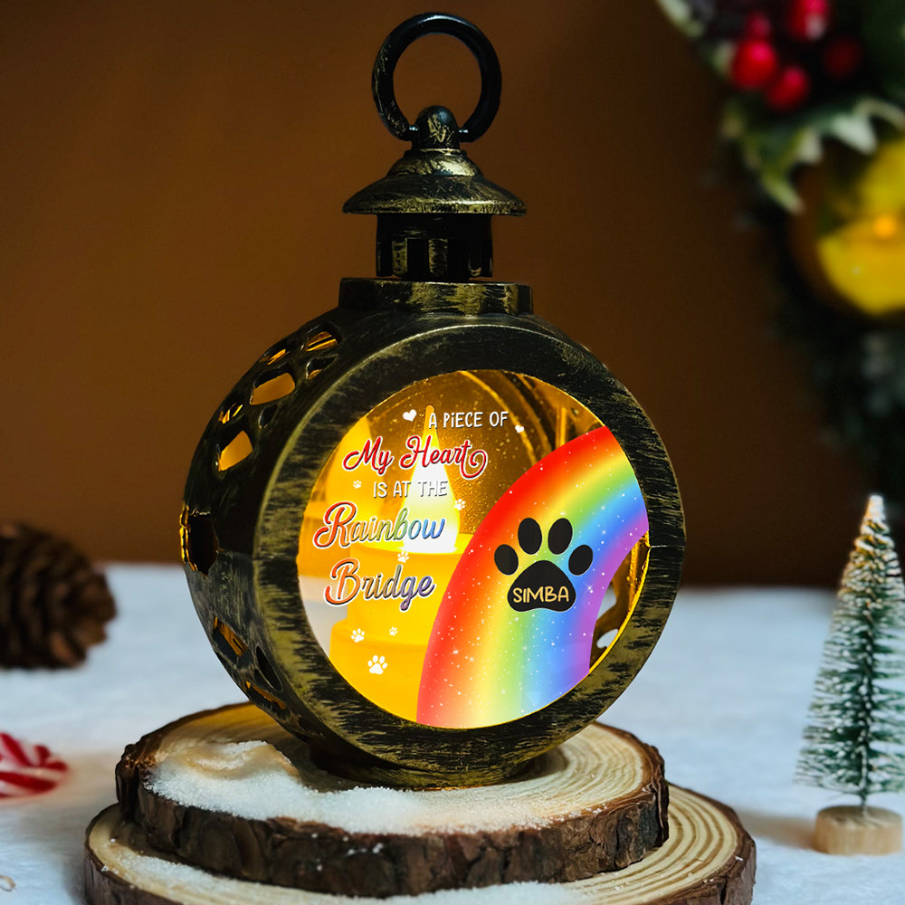 A Piece Of My Heart Is At The Rainbow Bridge - Customizable Personalized Christmas Lantern for Heartfelt Holiday Gifting