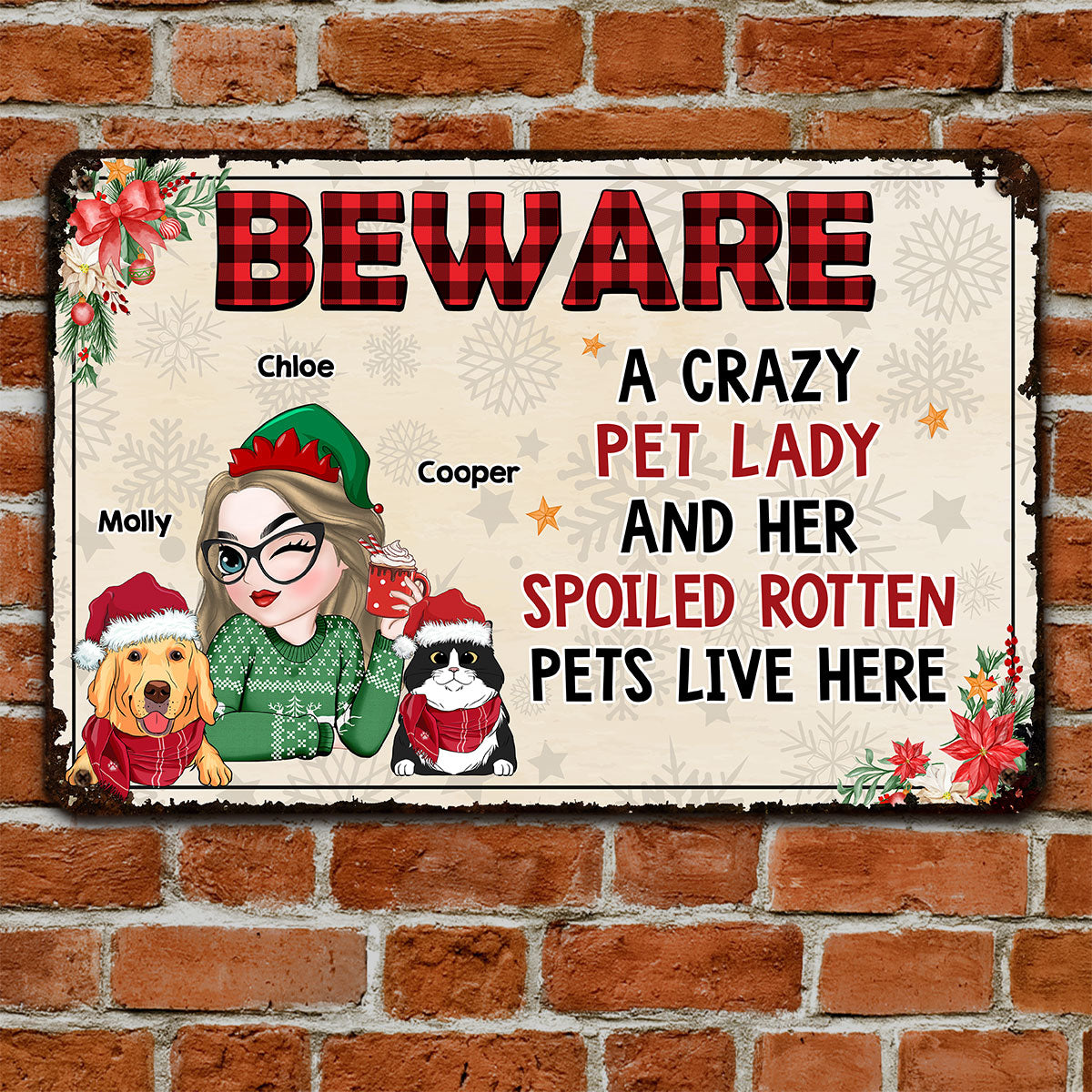 Beware A Crazy Pet Lady - Unique Personalized Custom Metal Sign for Home and Office Decor
