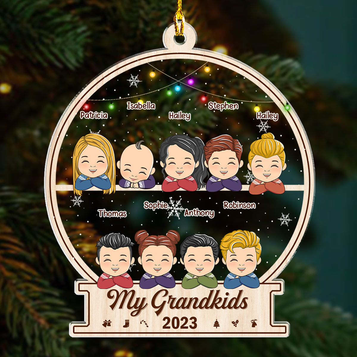 Charming Personalized Custom Acrylic Ornament for Grandkids (Version 7 - 12 Kids)
