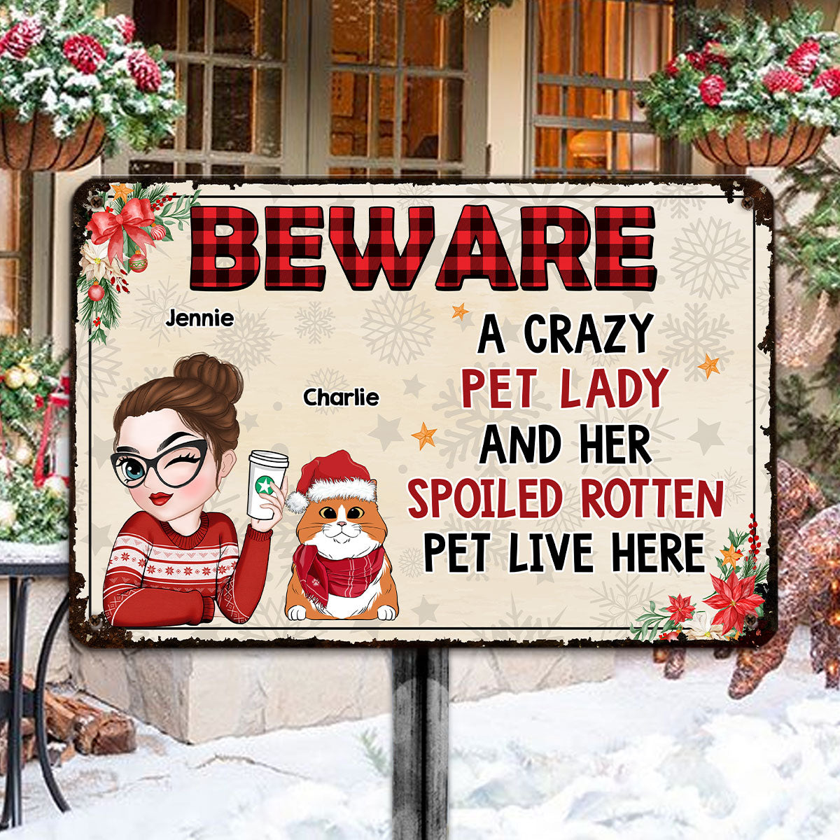 Beware A Crazy Pet Lady - Unique Personalized Custom Metal Sign for Home and Office Decor