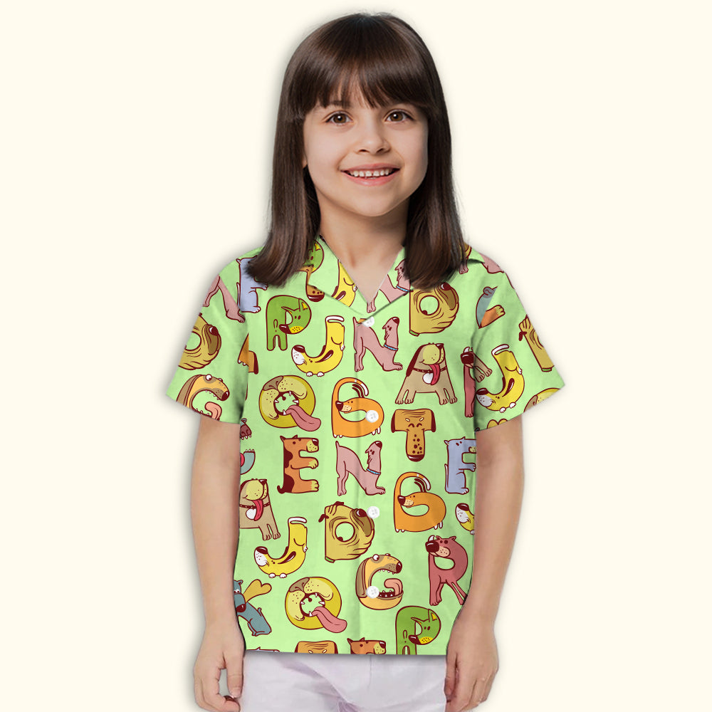 Green Dog And Alphabet Kids' Button-up Shirt - Ideal Gift for Kids