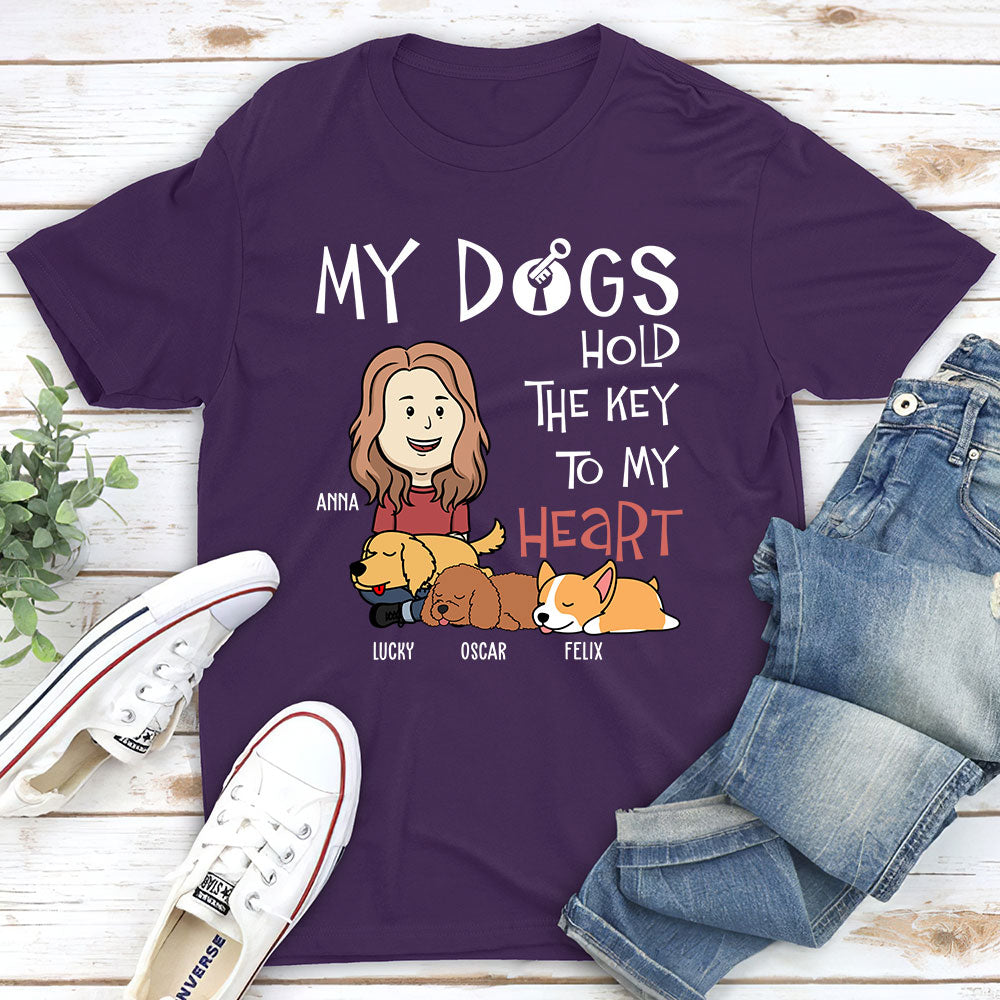 My Dog Holds The Key To My Heart - Personalized Custom Unisex 5.3 oz T-shirt for Pet Lovers