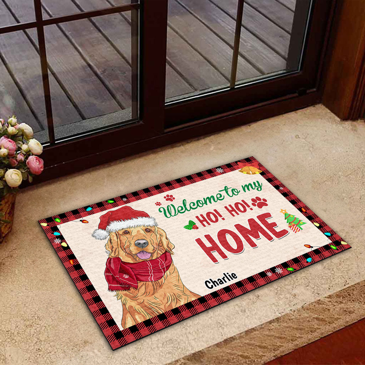 Welcome To My Ho Ho Home Version 2 - Personalized Custom Pet Doormat with Cat or Dog Picture