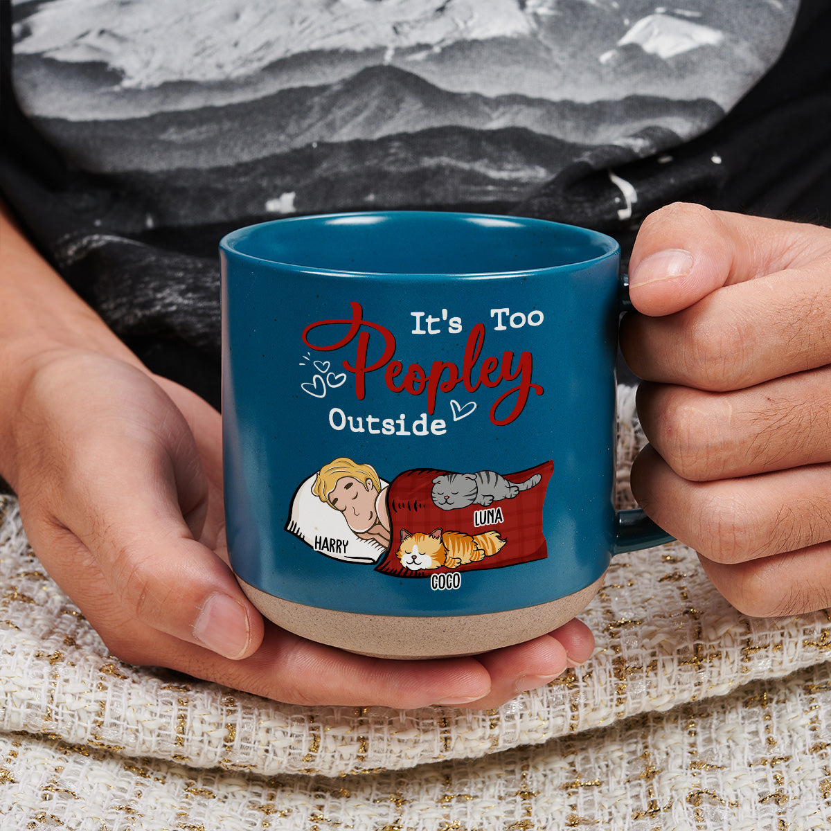 Too Peopley - 11oz Personalized Custom Ceramic Pottery Mug in Dark Blue and White