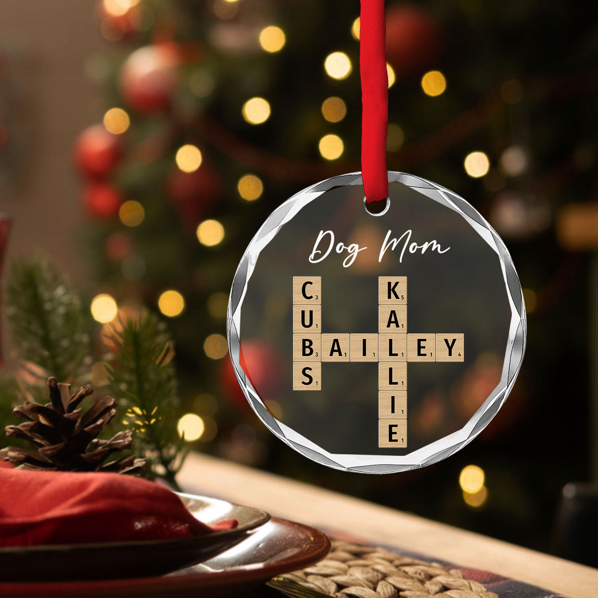 Unique Dog Mom Vibes - Personalized Custom 8mm Thick 3.07-inch Tall Glass Ornament for Special Occasions