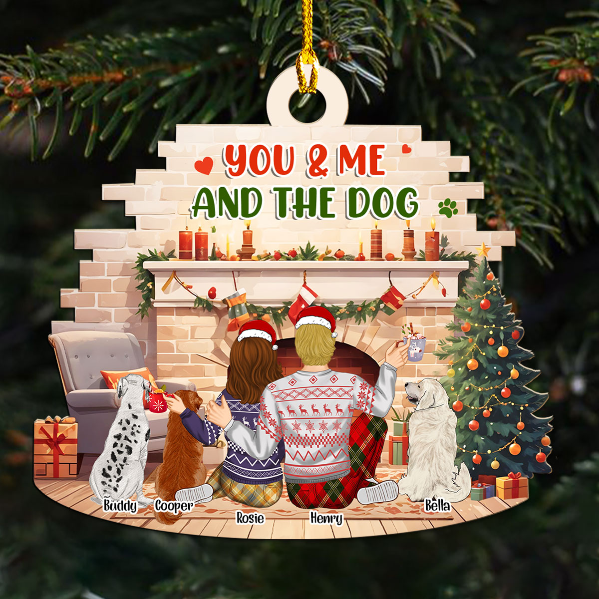 You Me Our Dogs Family - Customizable Personalized Wood Christmas Ornament for Pet Lovers