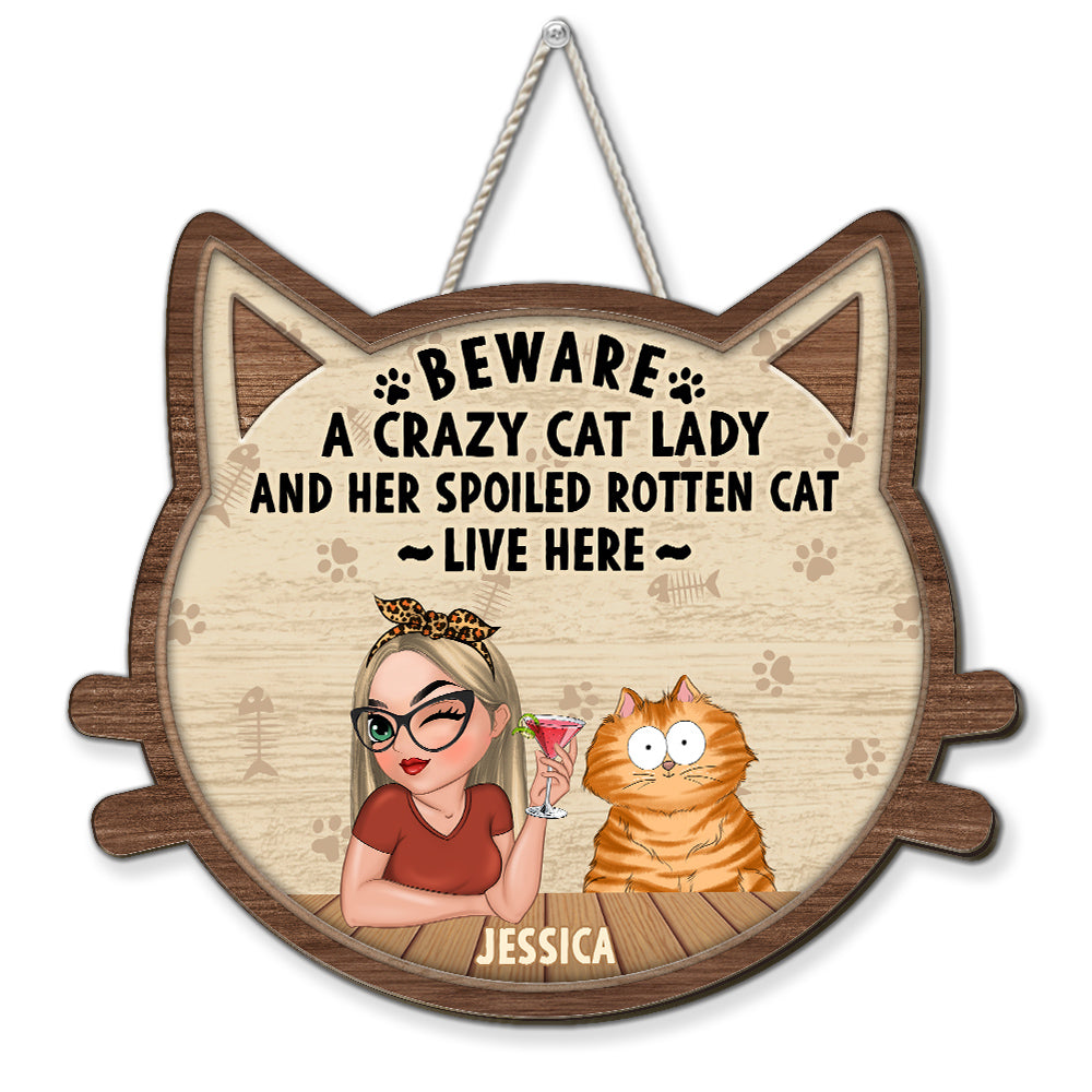 Crazy Cat & Cat Lady - Personalized Custom UV-Printed Wood Sign in Various Sizes