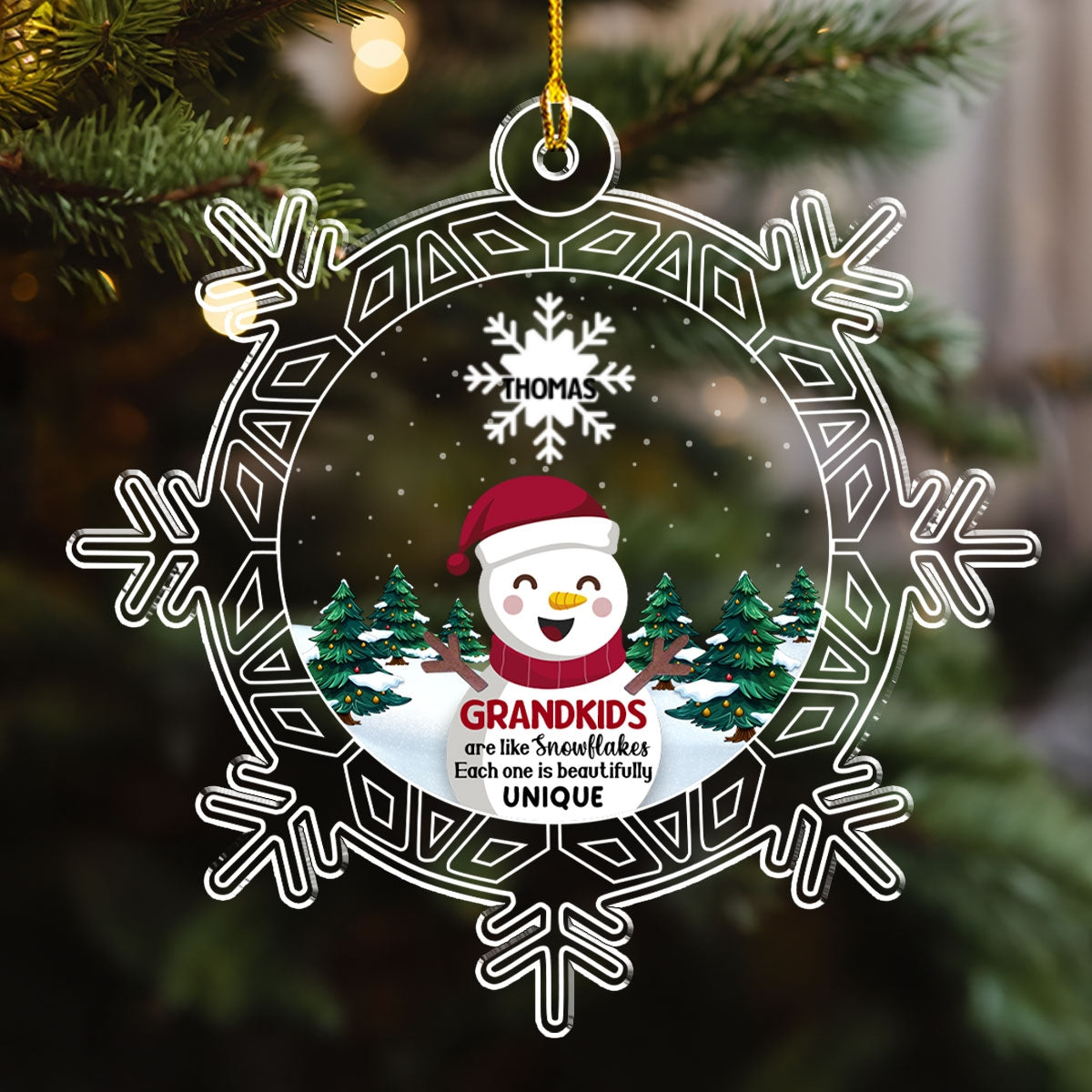 Snowman Grandma And Grandkids - Exquisite Personalized Custom Acrylic Christmas Ornament