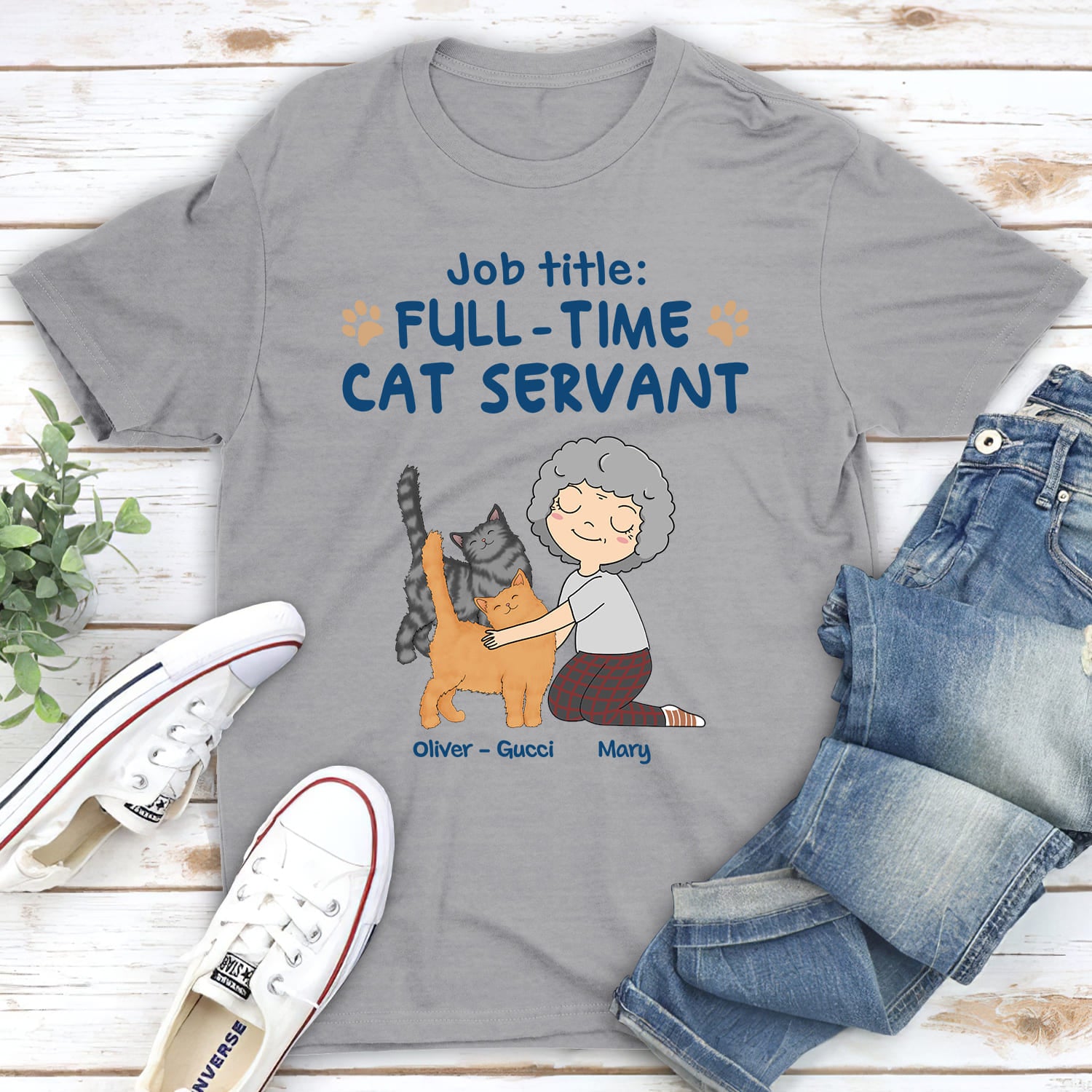 Exclusive Full-Time Cat Servant Personalized Custom Unisex 5.3 oz T-shirt