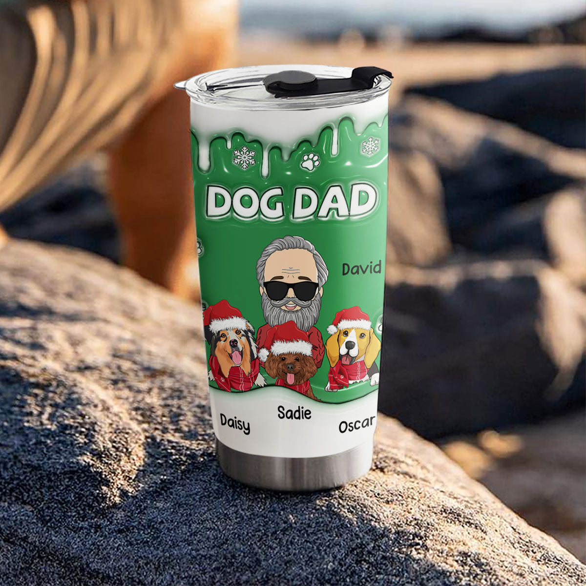 Christmas Dad Of Dogs - Personalized Custom 3D Inflated Effect 20oz Stainless Steel Tumbler with Long-lasting Temperature Insulation