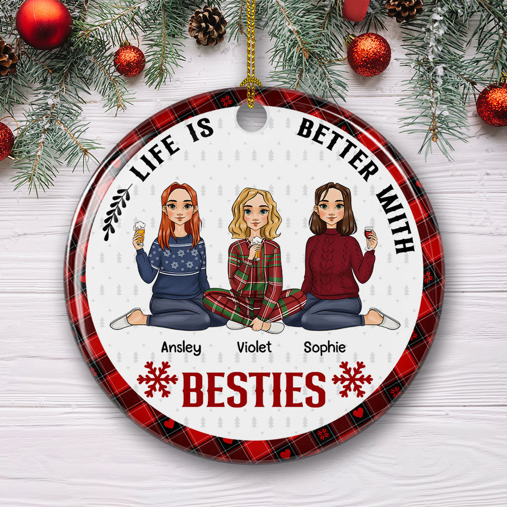 Better With Besties - Customizable Personalized Circle Ceramic Christmas Ornament for Vibrant Holiday Memories