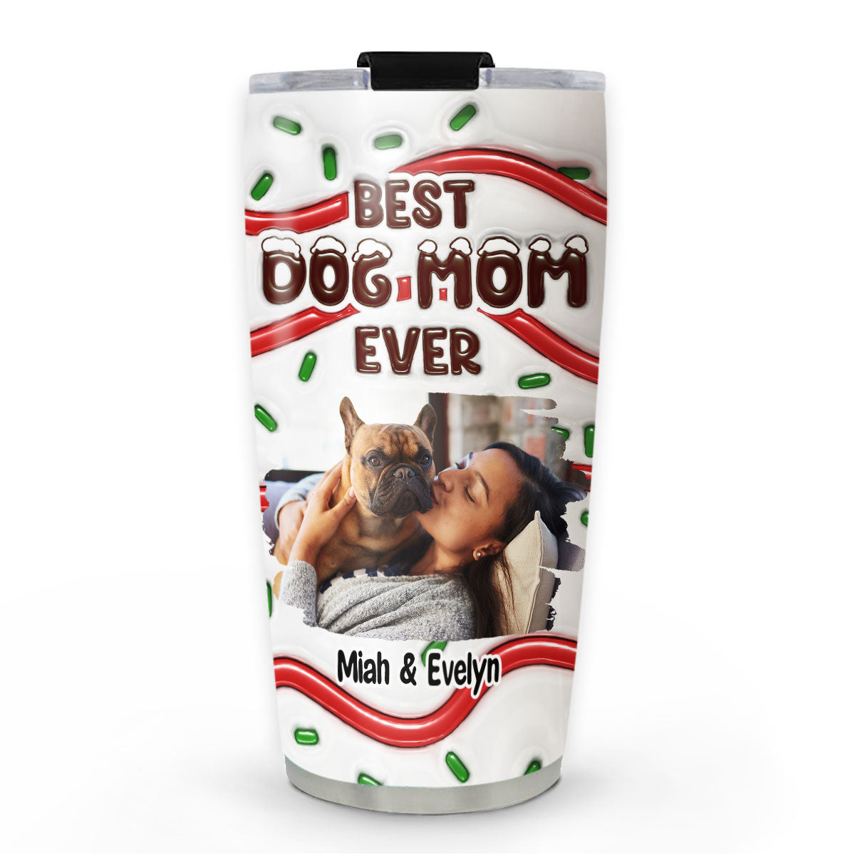 Best Personalized Custom 3D Inflated Effect Tumbler with Dog Mom Cake Photo - Ideal for Dog Lovers