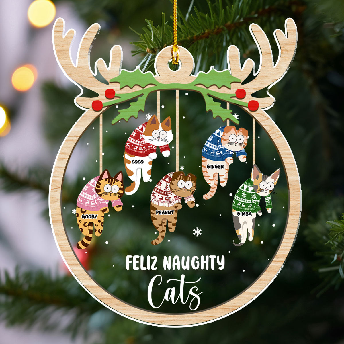 Jolly Cats - Unique Personalized Custom Acrylic Christmas Ornament with 4' Diameter
