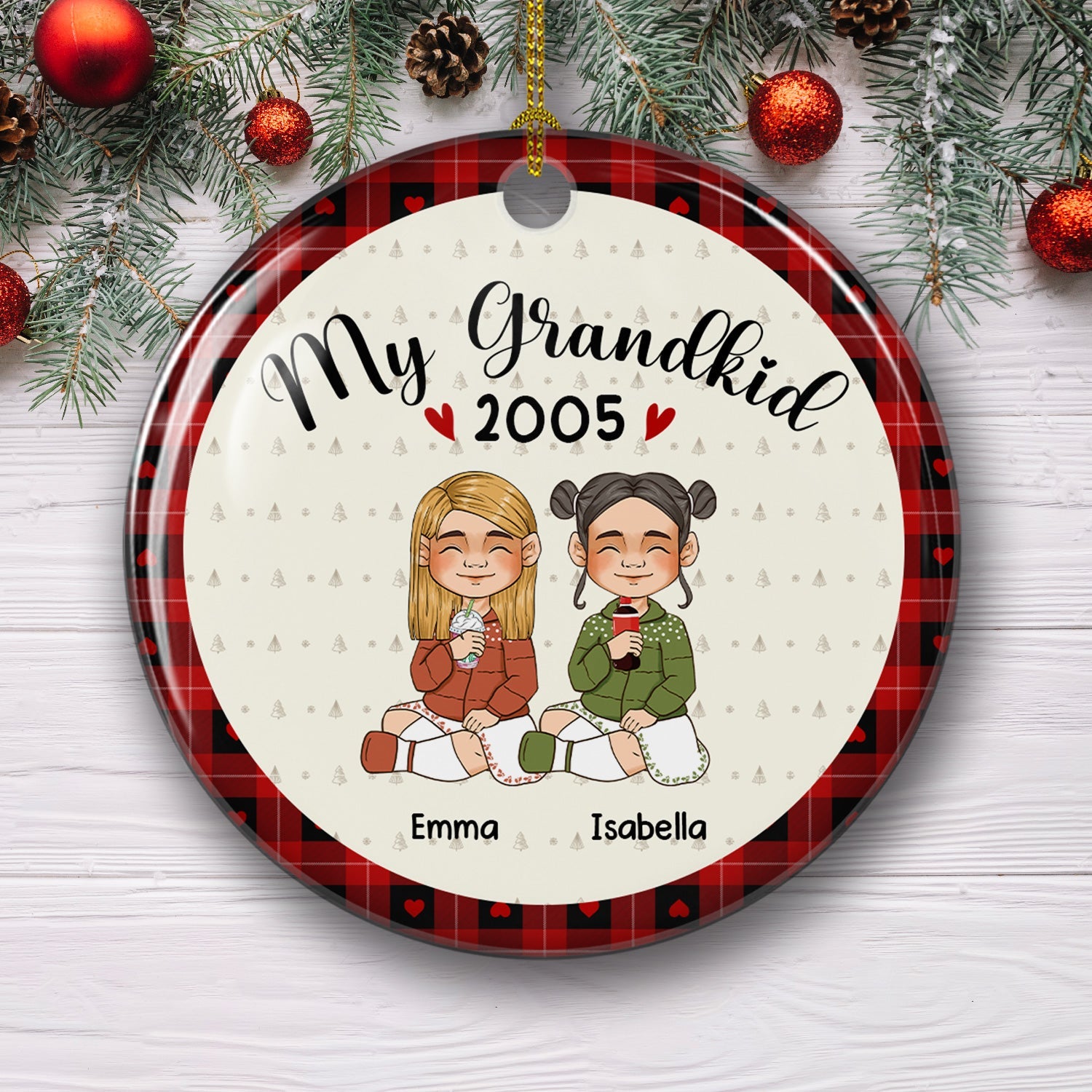 My Lovely Grandchildren - Exquisite Personalized Custom Circle Ceramic Christmas Ornament with Vibrant Colors