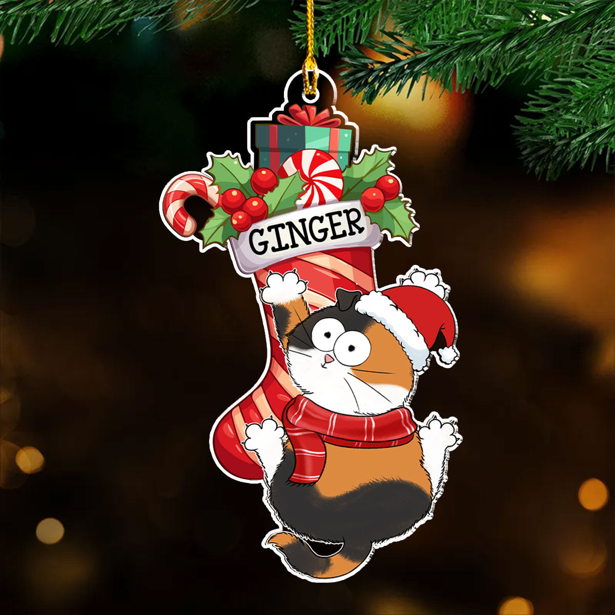 Personalized Custom Acrylic Cat Scratching Christmas Ornament - 4' Diameter, 0.2' Thickness