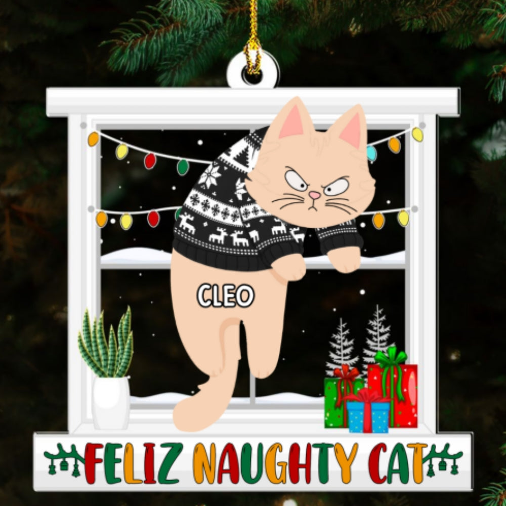 Meowy Christmas - Customizable Personalized Acrylic Christmas Ornament (4' Diameter, 0.2' Thickness)