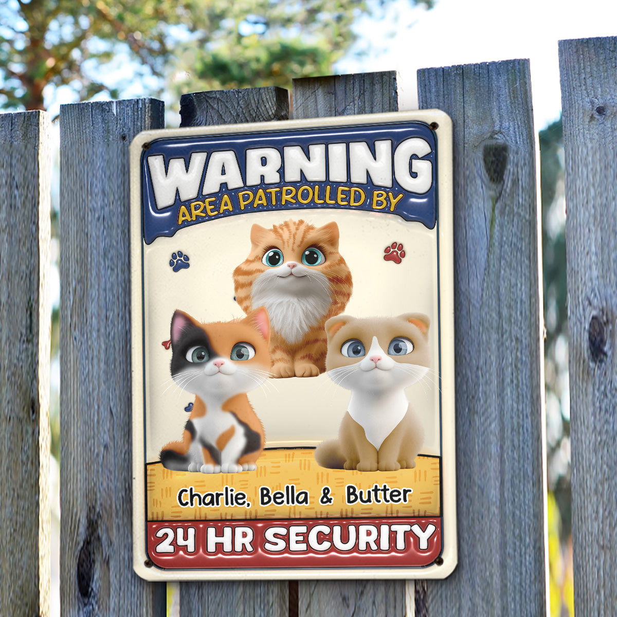 Personalized Custom 3D Inflated Effect Metal Sign - Area Patrolled By Cats