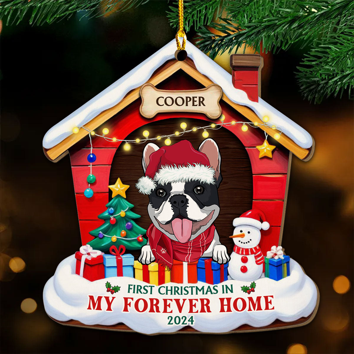 Dog Forever Home - Customizable Personalized Wooden Christmas Ornament