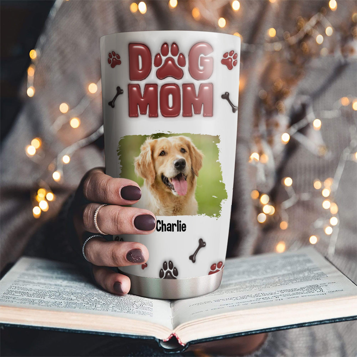 Exquisite Personalized Custom 3D Inflated Effect Tumbler with Lovely Dog Mama Photo