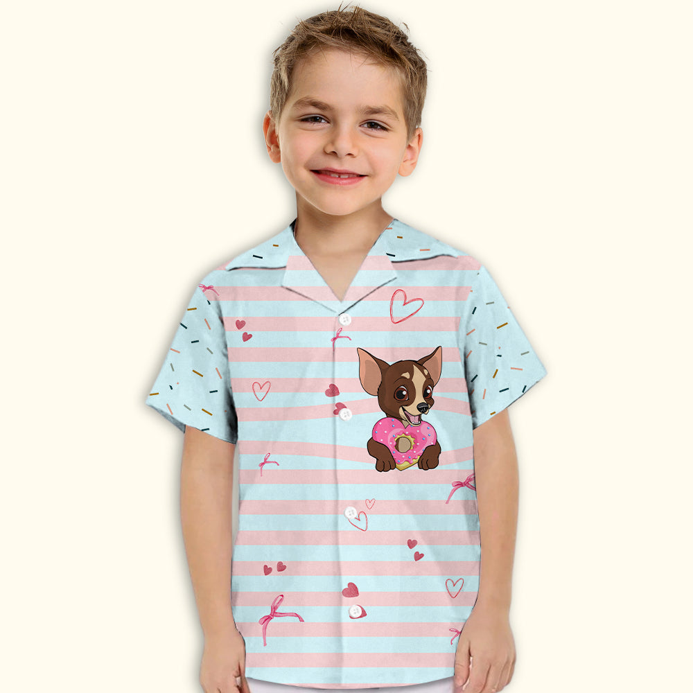 Adorable Chihuahua and Donut Design - Kids' Button - up Shirt