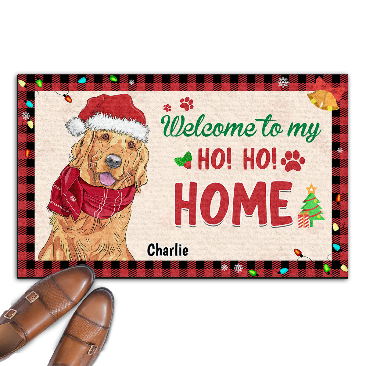Welcome To My Ho Ho Home Version 2 - Personalized Custom Pet Doormat with Cat or Dog Picture