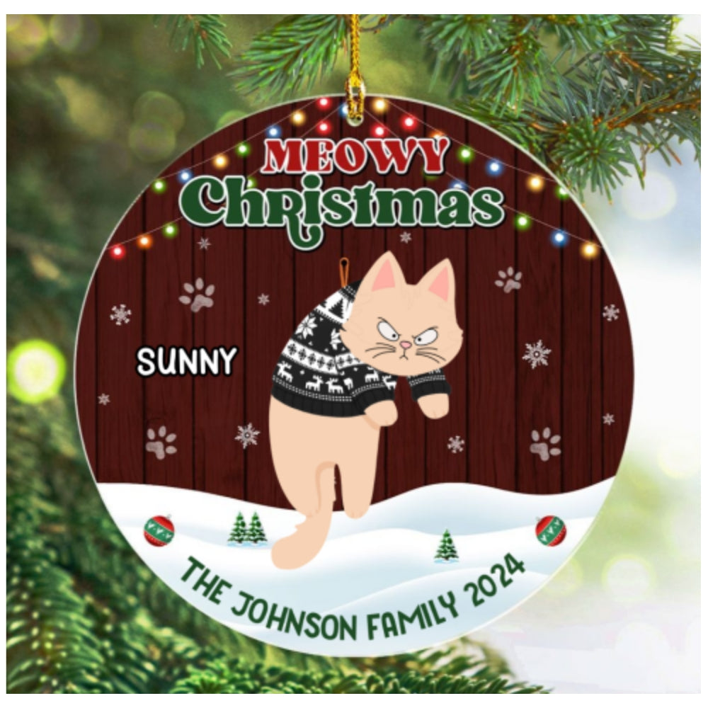 Meowy Christmas 2024 - Exquisitely Personalized Custom Acrylic Ornament for Unforgettable Memories