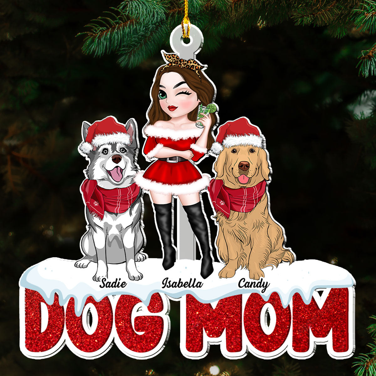 Unique Personalized Custom Acrylic Dog Mom Christmas Ornament