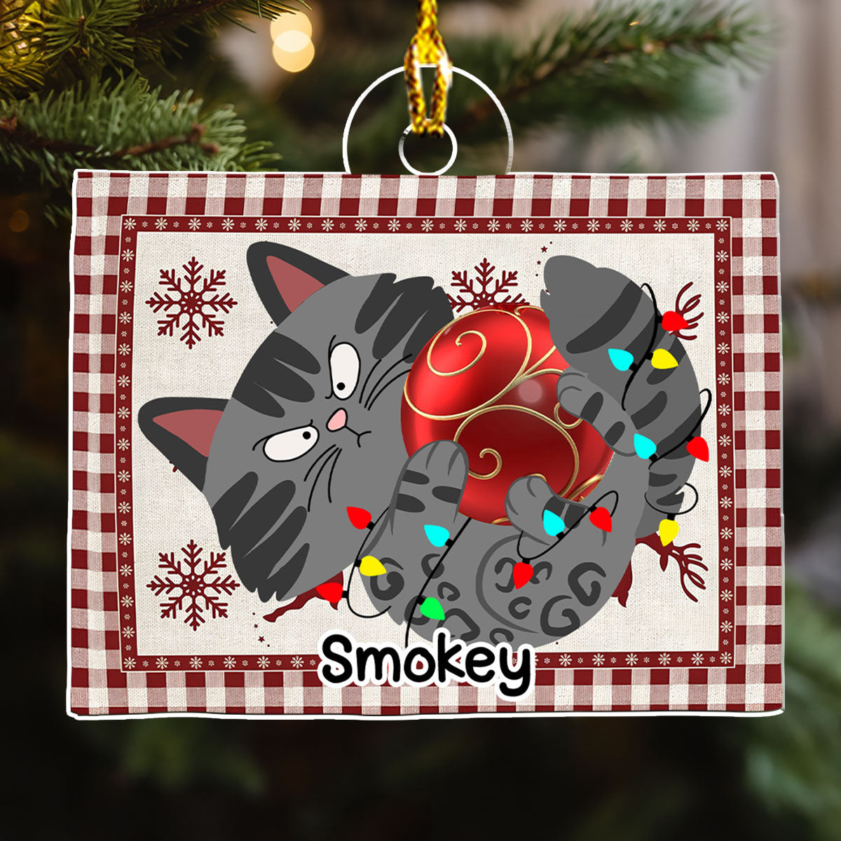 Swinging Cat - Customizable Personalized Acrylic Christmas Ornament with 4' Diameter